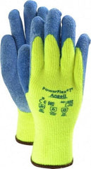Ansell - Size L (9) Rubber Coated Thermal Terry Cold Protection Work Gloves - For General Purpose, Palm & Fingers Coated, Knit Wrist Cuff, Full Fingered, Yellow/Blue, Paired - Industrial Tool & Supply