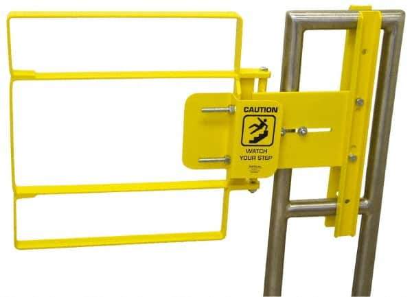 FabEnCo - Powder Coated Carbon Steel Self Closing Rail Safety Gate - Fits 37 to 39-1/2" Clear Opening, 39-1/2" Wide x 22" Door Height, 48 Lb, Yellow - Industrial Tool & Supply