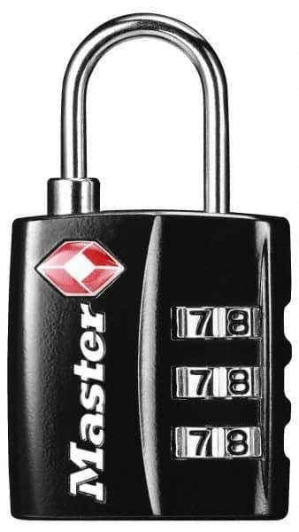 Master Lock - 3/4" Shackle Clearance, Keyed Different Luggage Lock Padlock - 1/8" Shackle Diam, Metal - Industrial Tool & Supply