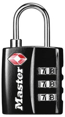 Master Lock - 3/4" Shackle Clearance, Keyed Different Luggage Lock Padlock - 1/8" Shackle Diam, Metal - Industrial Tool & Supply