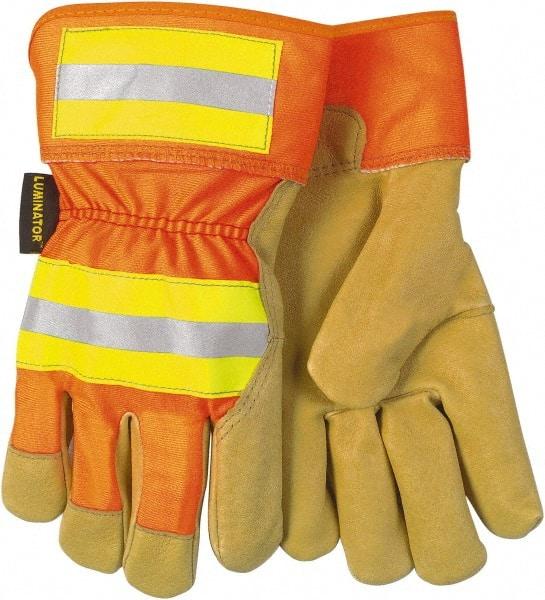 MCR Safety - Size XL Pigskin General Protection Work Gloves - For General Purpose, Uncoated, Safety Cuff, Tan/Hi-Vis Orange, Paired - Industrial Tool & Supply