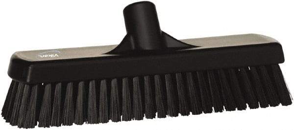 Vikan - 1.7" Bristle Length, Polyester Scrub Brush - 11-1/4" Long x 3" Wide Head, 12" OAL, European Threaded Handle, Black, Polypropylene Block - Industrial Tool & Supply