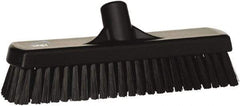 Vikan - 1.7" Bristle Length, Polyester Scrub Brush - 11-1/4" Long x 3" Wide Head, 12" OAL, European Threaded Handle, Black, Polypropylene Block - Industrial Tool & Supply