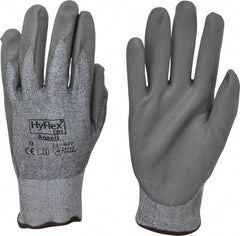 Ansell - Size L (9), ANSI Cut Lvl 2, Abrasion Lvl 6, Polyurethane Coated Cut Resistant Gloves - 10.5" Long, Palm & Fingers Coated, Dyneema/Lycra Lining, Knit Wrist, Gray/Gray, Paired - Industrial Tool & Supply