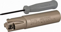Iscar - 3/4" Cut Diam, 0.315" Max Depth of Cut, 3/4" Shank Diam, 3.38" OAL, Indexable Square Shoulder Helical End Mill - T490 LN.T 0804 Inserts, Weldon Shank, 90° Lead Angle, Series Helitang - Industrial Tool & Supply