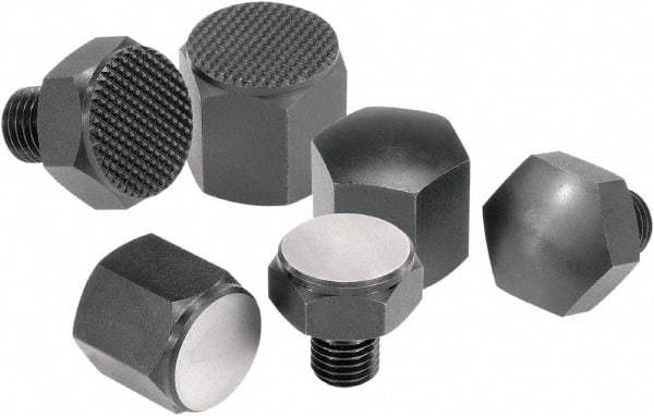 KIPP - 1.1417" OAL, 0.5906" Head Height, 0.8661" OD, Free Cutting Steel, Threaded Rest Button - Black Oxide Coating, M12 Thread - Industrial Tool & Supply