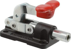 De-Sta-Co - 560 Lb Load Capacity, Flanged Base, Carbon Steel, Standard Straight Line Action Clamp - 4 Mounting Holes, 0.22" Mounting Hole Diam, 0.39" Plunger Diam, T-Handle Handle - Industrial Tool & Supply