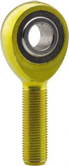 Made in USA - 3/4" ID, 1-3/4" Max OD, 10,937 Lb Max Static Cap, Plain Male Spherical Rod End - 3/4-16 RH, 1-3/4" Shank Length, Carbon Steel with Plastic Raceway - Industrial Tool & Supply
