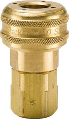 Parker - 1/2-14 Female NPTF Industrial Pneumatic Hose Coupler - Brass, 3/8" Body Diam - Industrial Tool & Supply