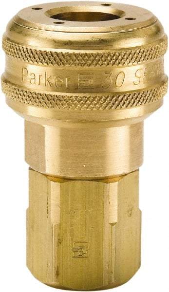 Parker - 3/8-18 Female NPTF Industrial Pneumatic Hose Coupler - Brass, 3/8" Body Diam - Industrial Tool & Supply