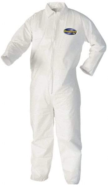 KleenGuard - Size M Film Laminate General Purpose Coveralls - White, Zipper Closure, Elastic Cuffs, with Boots, Serged Seams - Industrial Tool & Supply