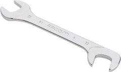 Facom - 11mm Stubby Extra Thin Open End Wrench - 3-15/16" OAL, Double End, Satin Finish, 15° & 75° Head Angle - Industrial Tool & Supply
