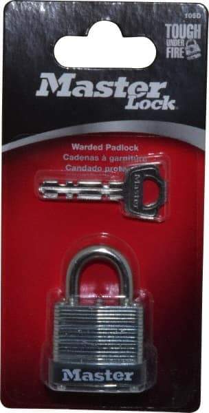 Master Lock - 1/2" Shackle Clearance, Keyed Different Warded Cylinder Padlock - 3/16" Shackle Diam, Steel - Industrial Tool & Supply