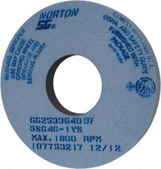 Norton - 14" Diam x 5" Hole x 1-1/2" Thick, I Hardness, 46 Grit Surface Grinding Wheel - Ceramic, Type 1, Coarse Grade, 1,800 Max RPM, Vitrified Bond, No Recess - Industrial Tool & Supply