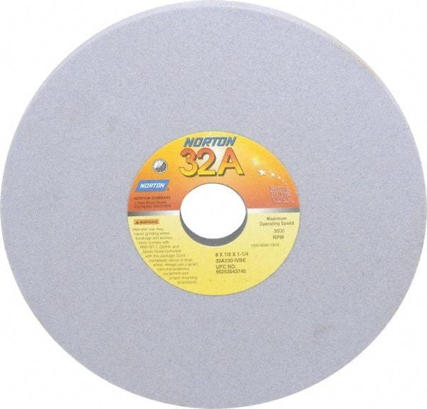 Norton - 8" Diam x 1-1/4" Hole x 1/2" Thick, I Hardness, 100 Grit Surface Grinding Wheel - Aluminum Oxide, Type 1, Fine Grade, 3,600 Max RPM, Vitrified Bond, No Recess - Industrial Tool & Supply