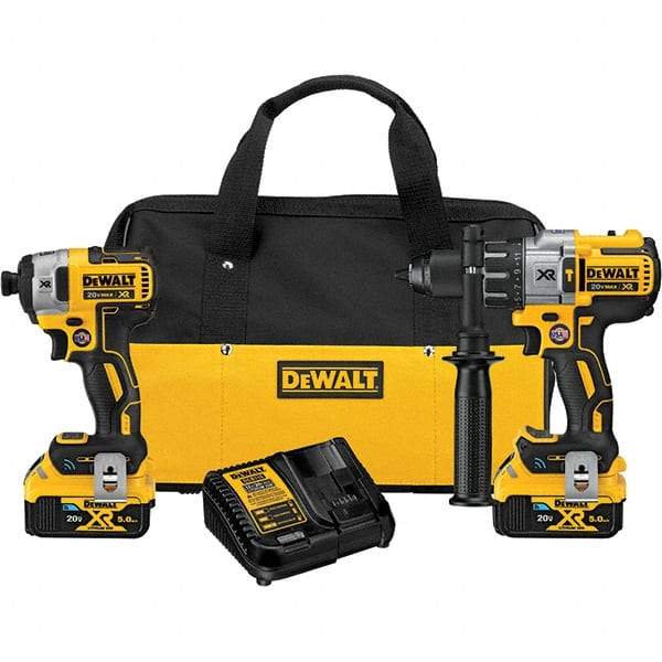 DeWALT - 20 Volt Cordless Tool Combination Kit - Includes Hammerdrill & Impact Driver, Lithium-Ion Battery Included - Industrial Tool & Supply