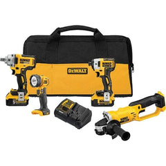 DeWALT - 20 Volt Cordless Tool Combination Kit - Includes Impact Wrench; Impact Driver; Cut-Off Tool; Handheld Light, Lithium-Ion Battery Included - Industrial Tool & Supply