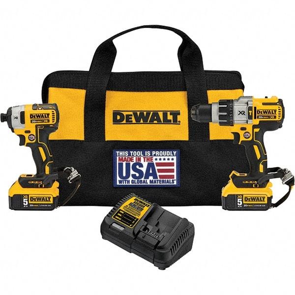 DeWALT - 20 Volt Cordless Tool Combination Kit - Includes Hammerdrill & Impact Driver, Lithium-Ion Battery Included - Industrial Tool & Supply