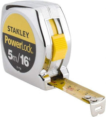 Stanley - 16' x 3/4" Yellow Blade Tape Measure - 1/32 & 1/16" & 1mm Graduation, Inch/Metric Graduation Style, Silver Case - Industrial Tool & Supply