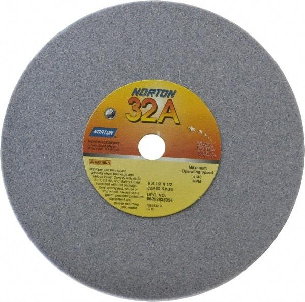 Norton - 6" Diam x 1/2" Hole x 1/2" Thick, K Hardness, 60 Grit Surface Grinding Wheel - Aluminum Oxide, Type 1, Medium Grade, 4,140 Max RPM, Vitrified Bond, No Recess - Industrial Tool & Supply