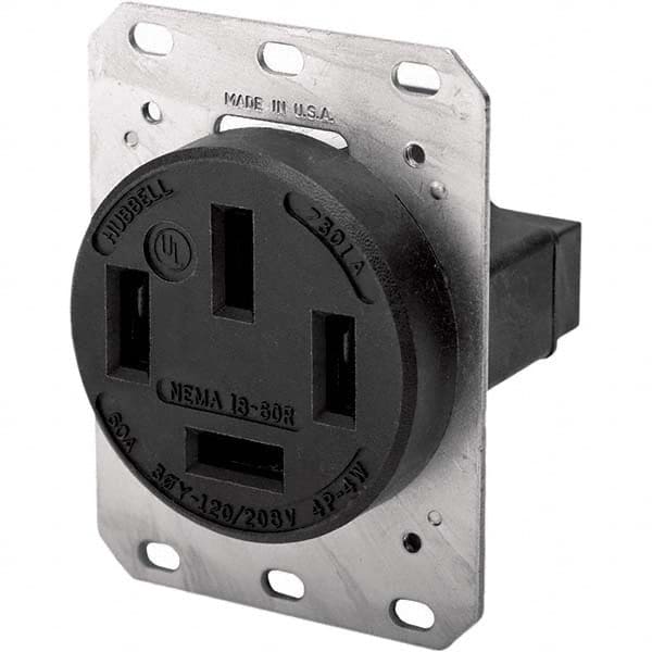 Hubbell Wiring Device-Kellems - 120/208 VAC 60A NEMA 18-60R Industrial Grade Black Straight Blade Single Receptacle - Industrial Tool & Supply