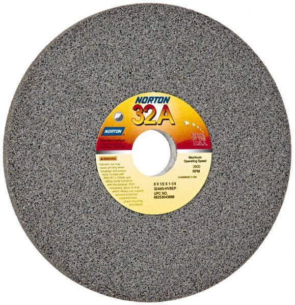 Norton - 8" Diam x 1-1/4" Hole x 1/2" Thick, H Hardness, 60 Grit Surface Grinding Wheel - Aluminum Oxide, Type 1, Medium Grade, 3,600 Max RPM, Vitrified Bond, No Recess - Industrial Tool & Supply