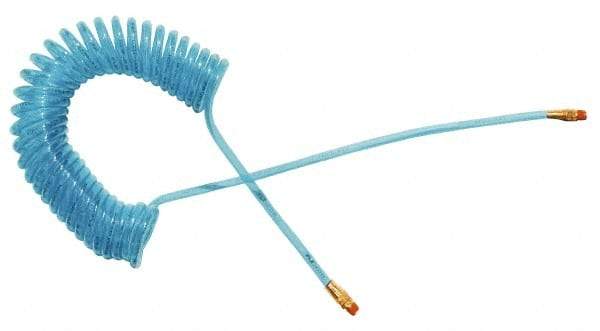 Coilhose Pneumatics - 5/16" ID, 3/8 Thread, 10' Long, Transparent Blue Polyurethane Coiled & Self Storing Hose - 120 Max psi, Male Swivel x Male Swivel - Industrial Tool & Supply