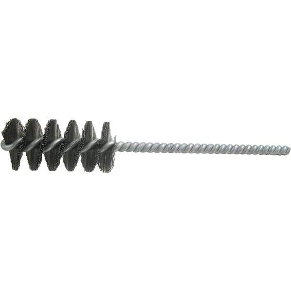 Brush Research Mfg. - 15/32" Diam Helical Steel Tube Brush - Single Spiral, 0.006" Filament Diam, 1-1/4" Brush Length, 4-1/2" OAL, 0.168" Diam Galvanized Steel Shank - Industrial Tool & Supply