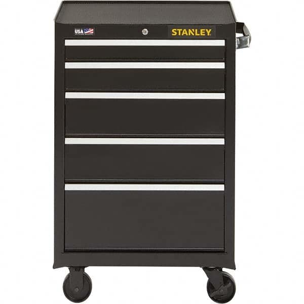 Steel Tool Roller Cabinet: 5 Drawers Black, Weave Top