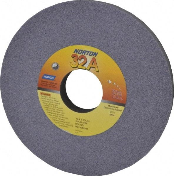 Norton - 12" Diam x 3" Hole x 1-1/4" Thick, I Hardness, 46 Grit Surface Grinding Wheel - Aluminum Oxide, Type 1, Coarse Grade, 2,070 Max RPM, Vitrified Bond, No Recess - Industrial Tool & Supply