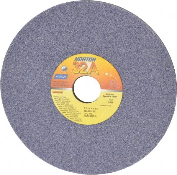 Norton - 8" Diam x 1-1/4" Hole x 1/4" Thick, I Hardness, 46 Grit Surface Grinding Wheel - Aluminum Oxide, Type 1, Coarse Grade, 3,105 Max RPM, Vitrified Bond, No Recess - Industrial Tool & Supply