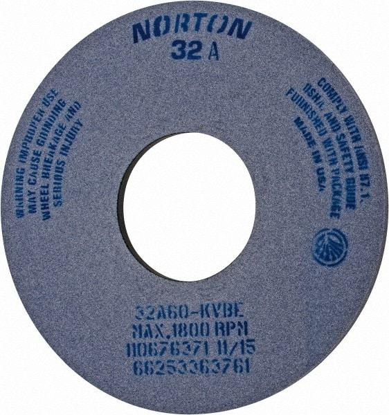 Norton - 14" Diam x 5" Hole x 1/2" Thick, K Hardness, 60 Grit Surface Grinding Wheel - Aluminum Oxide, Type 1, Medium Grade, 1,800 Max RPM, Vitrified Bond, No Recess - Industrial Tool & Supply