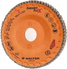 WALTER Surface Technologies - 40 Grit, 4-1/2" Disc Diam, 7/8" Center Hole, Zirconia Alumina Flap Disc - 13,300 Max RPM, Plastic Backing, Arbor Attaching System, Coated - Industrial Tool & Supply
