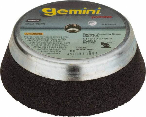 Norton - 6" Diam, 2" Overall Thickness, 16 Grit, Type 11 Tool & Cutter Grinding Wheel - Very Coarse Grade, Aluminum Oxide/Silicon Carbide Blend, Q Hardness, 6,000 RPM - Industrial Tool & Supply