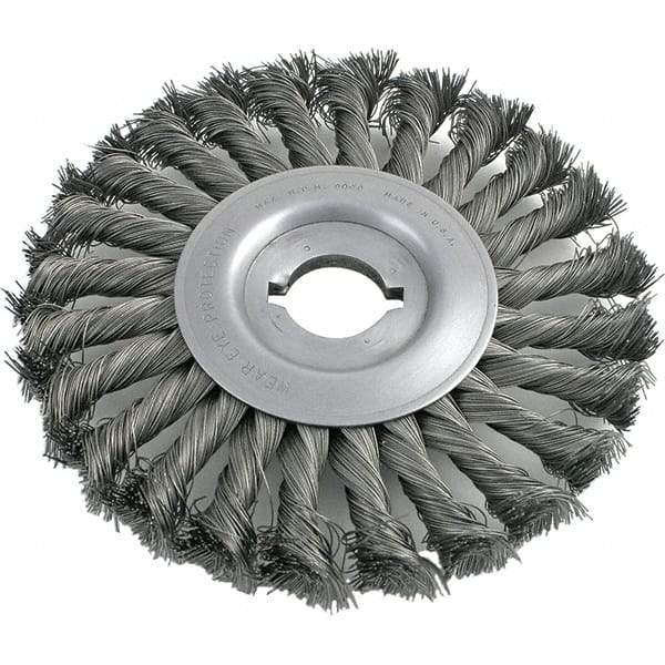 Brush Research Mfg. - 8" OD, 1/2 & 5/8" Arbor Hole, Knotted Carbon Wheel Brush - 3/4" Face Width, 1-11/16" Trim Length, 6,000 RPM - Industrial Tool & Supply