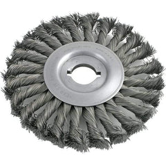 Brush Research Mfg. - 8" OD, 1/2 & 5/8" Arbor Hole, Knotted Carbon Wheel Brush - 3/4" Face Width, 1-11/16" Trim Length, 6,000 RPM - Industrial Tool & Supply