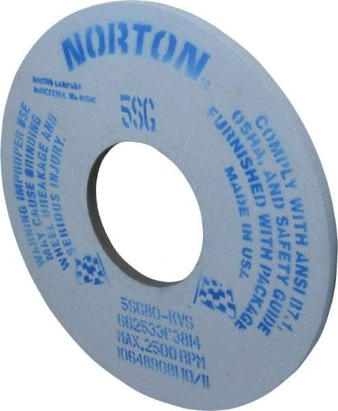 Norton - 14" Diam x 5" Hole x 1/2" Thick, K Hardness, 80 Grit Surface Grinding Wheel - Ceramic, Type 1, Medium Grade, 1,800 Max RPM, Vitrified Bond, No Recess - Industrial Tool & Supply