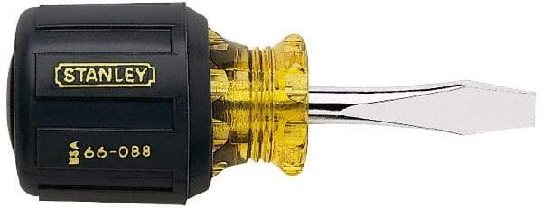 Stanley - 1/4" Blade Width, 3-7/16" OAL Standard Slotted Screwdriver - 1-1/2" Blade Length, Round Shank, Acetate with Rubber Grip Handle - Industrial Tool & Supply