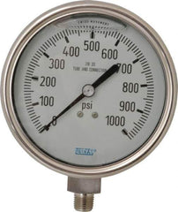 Wika - 4" Dial, 1/4 Thread, 0-1,000 Scale Range, Pressure Gauge - Lower Connection Mount, Accurate to 1% of Scale - Industrial Tool & Supply