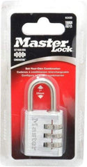 Master Lock - 1-3/16" Body Width, 1" Shackle Clearance, Die Cast Zinc Silver Coating Combination Lock - 3/16" Shackle Diam, 9/16" Shackle Width - Industrial Tool & Supply