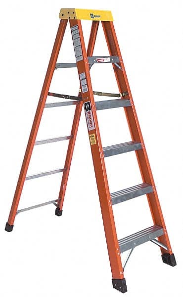Made in USA - 5 Steps, 10 Ft. High, Type IA Rating, Fiberglass Step Ladder - Industrial Tool & Supply