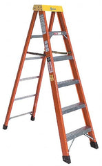 Made in USA - 5 Steps, 7 Ft. High, Type IA Rating, Fiberglass Step Ladder - Industrial Tool & Supply