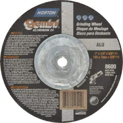 Norton - 24 Grit, 7" Wheel Diam, 1/4" Wheel Thickness, Type 27 Depressed Center Wheel - Aluminum Oxide, 8,600 Max RPM, Compatible with Angle Grinder - Industrial Tool & Supply