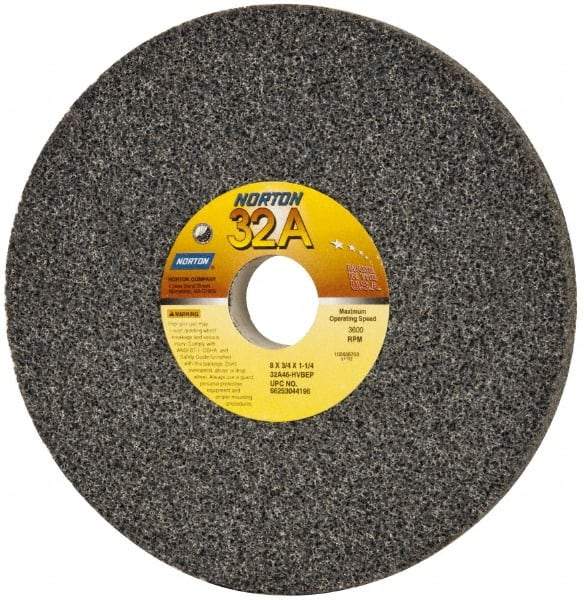 Norton - 8" Diam x 1-1/4" Hole x 3/4" Thick, H Hardness, 46 Grit Surface Grinding Wheel - Aluminum Oxide, Type 1, Coarse Grade, 3,600 Max RPM, Vitrified Bond, No Recess - Industrial Tool & Supply