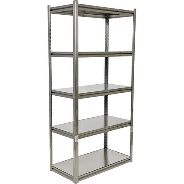 Vestil - 5 Shelf Steel Shelving - 600 Lb Capacity, 18" Wide x 72" High x 36" Deep, Gray - Industrial Tool & Supply