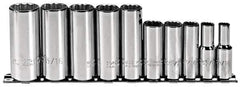 Proto - 10 Piece 3/8" Drive Deep Well Socket Set - 12 Points, 5/16" to 7/8" Range, Inch Measurement Standard - Industrial Tool & Supply