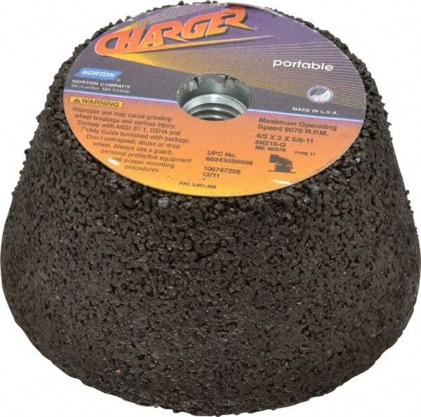 Norton - 4" Diam, 2" Overall Thickness, 16 Grit, Type 11 Tool & Cutter Grinding Wheel - Very Coarse Grade, Zirconia Alumina, Q Hardness, 9,070 RPM - Industrial Tool & Supply