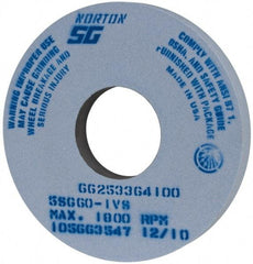 Norton - 14" Diam x 5" Hole x 1-1/2" Thick, I Hardness, 60 Grit Surface Grinding Wheel - Ceramic, Type 1, Medium Grade, 1,800 Max RPM, Vitrified Bond, No Recess - Industrial Tool & Supply