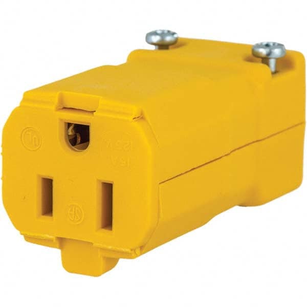 Straight Blade Connector: Industrial, 5-15R, 125VAC, Yellow Self-Grounded, 15A, Composite Body, 2 Poles, 3 Wires