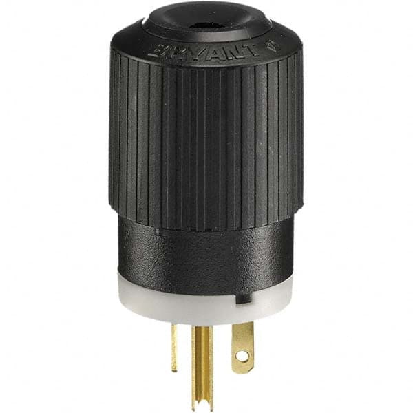 Straight Blade Plug: Industrial, 5-20P, 125VAC, Black & White Self-Grounded, 20A, Nylon Body, 2 Poles, 3 Wires